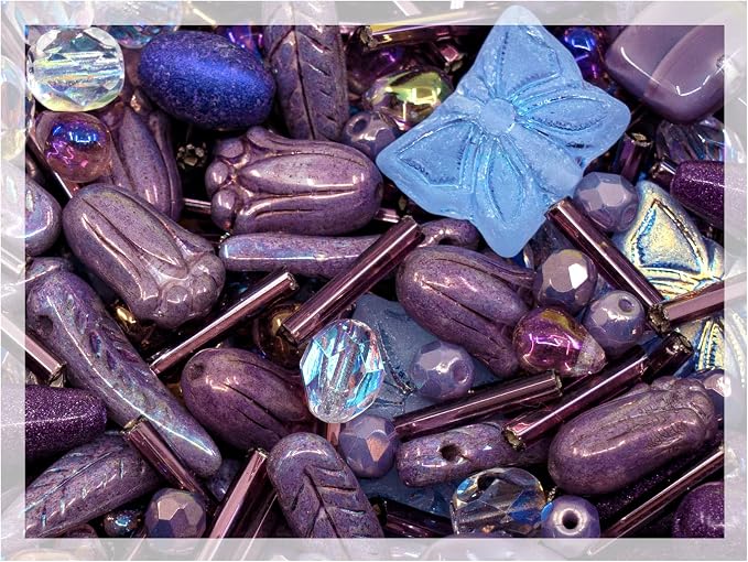 2.1oz Mix of Unique Czech Bohemia Glass Pressed Beads, Violet Purple Pink by CzechBeadsManufacturer