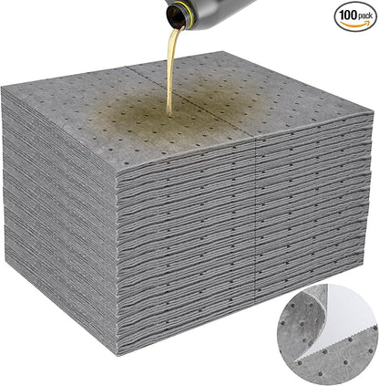100PC Oil Absorbent Pads | 13"x10" Meltblown Polypropylene Mats, Hand-Tear Lines by Tottist