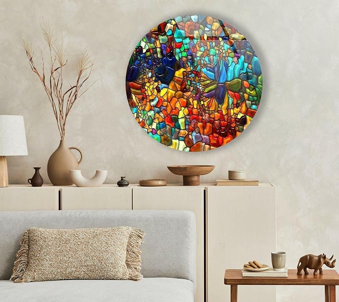 My Photostation.com 24'' Diameter Red Mosaic Round Glass Wall Art Tempered by MyPhotostation