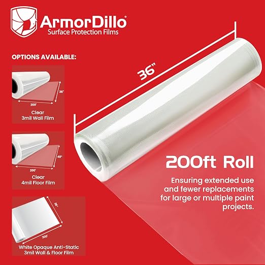 ArmorDillo Clear Full 3mil Self- Adhesive Paint Booth Protective Film Wall - Image 6