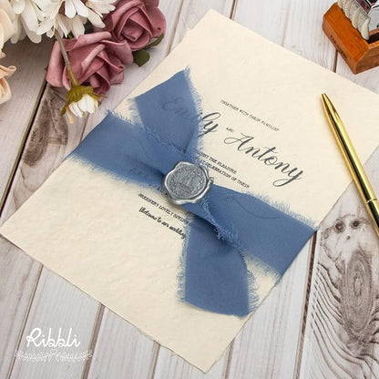 Ribbli Dusty Blue Chiffon Ribbon 1-1/2 inch x 20 Yard Handmade Fringe Chiffon - Image 4