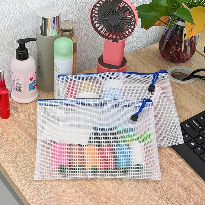 AUSTARK 10 Pcs Zipper File Bags, Waterproof Plastic Mesh Pouch - Image 5