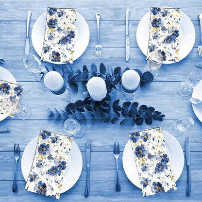 60 Pack 3 Styles Blue Floral Napkins - Image 3