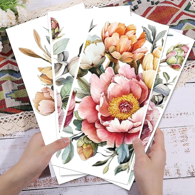 GLOBLELAND 4 Sheets Spring Peony Flowers Furniture Transfer 11.8x5.9inch - Image 3