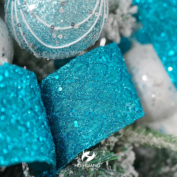 HUIHUANG Turquoise Glitter Wired Ribbon - Image 4