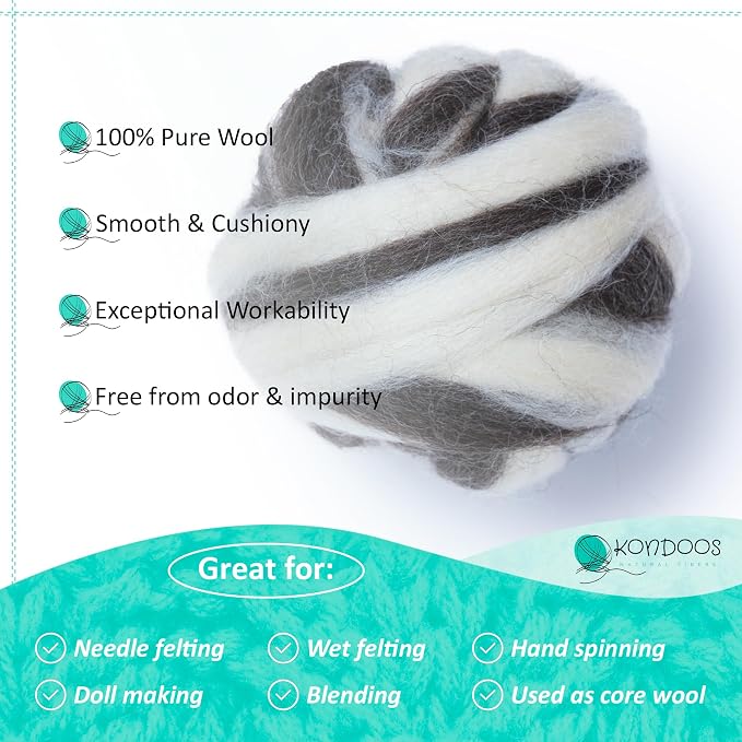 Kondoos Natural Wool roving, 8 OZ. Best - Image 3