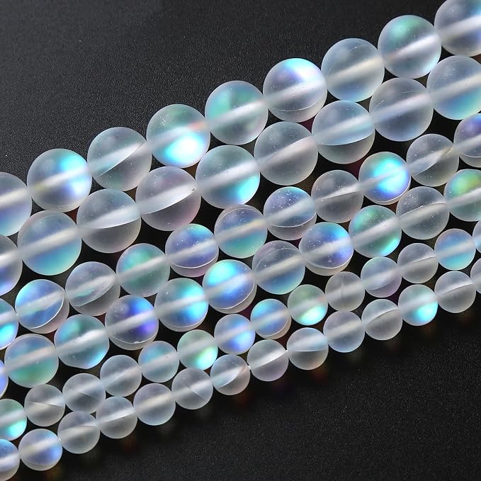 32pcs 10mm Natural White Mystic Aura Quartz Beads Frosted Matte Moonstone Round - Image 2