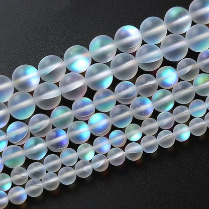 45pcs 8mm Natural White Mystic Aura Quartz Beads Frosted Matte Moonstone Round - Image 2