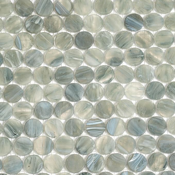 Mixed Gray Penny Round Mosaic Glass Tile – Sample Swatch- 4"x5" - Image 4