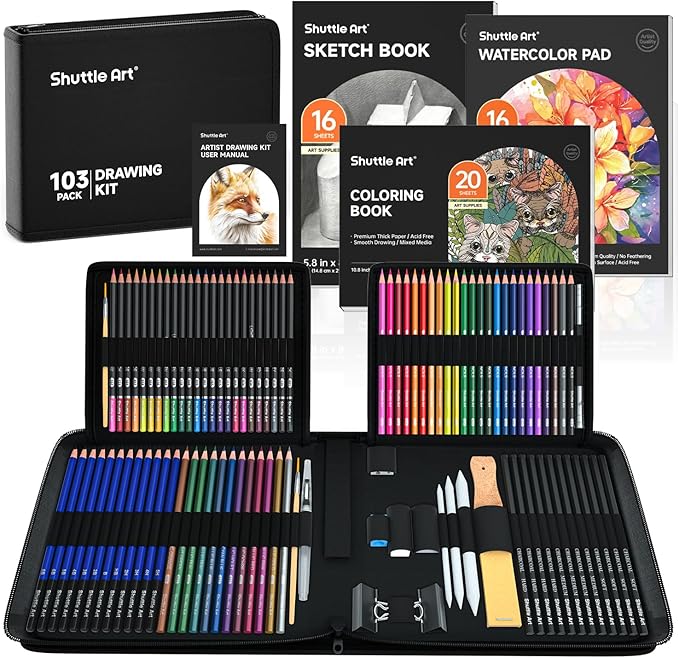 Shuttle Art 103 PCS Drawing Kit, Professional Drawing Supplies by ShuttleArt