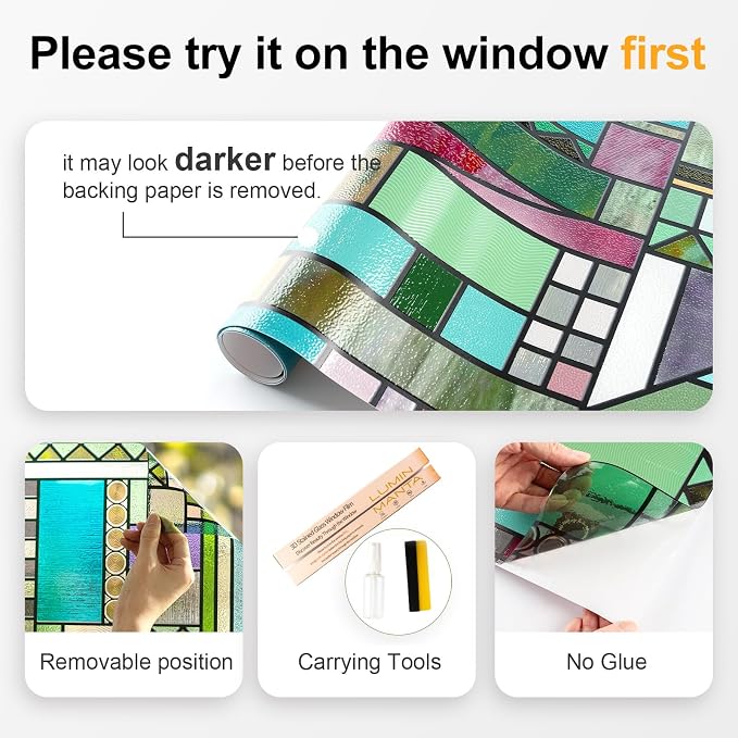 3D Stained Glass Window Privacy Film, Heat Control UV Blocking Static Cling - Image 8