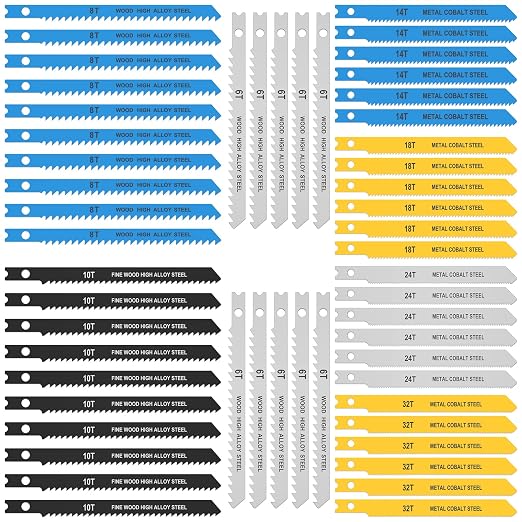 54Pcs Jig Saw Blade Set High Carbon Steel Assorted Saw Blades by Abizarch