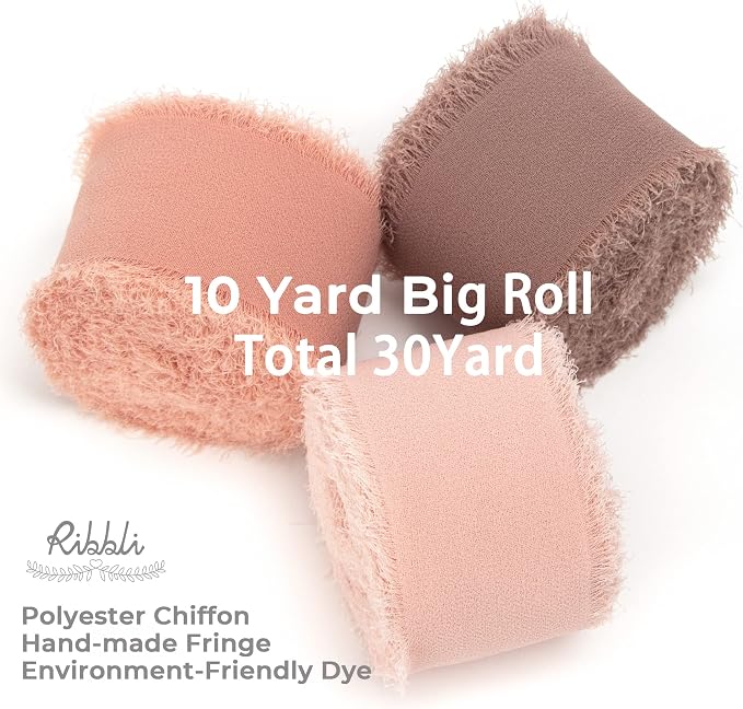 Ribbli Chiffon Silk Ribbon, 1.5 inch x 30 Yard, Blush Pink/Dusty Pink/Mauve - Image 2