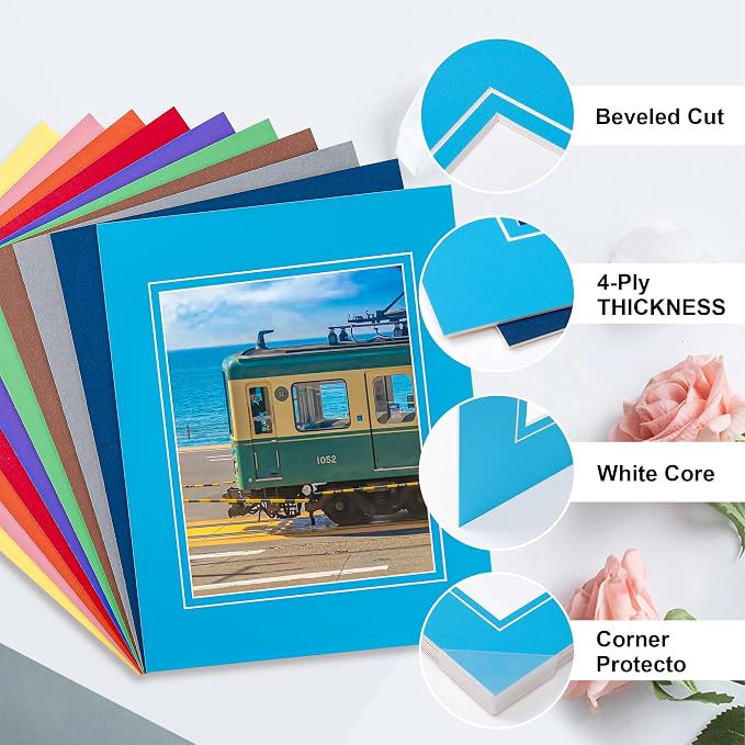 HOTUO 10 Pack Colorful 11x14 Picture Mats, Pre-Cut Picture Frame Mat - Image 4