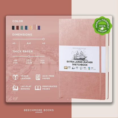 Beechmore Books A3 Sketchbook – 11.7x16.5 Premium Vegan Leather Bound Extra - Image 2