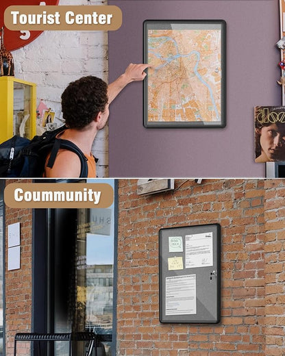 26"x20" Enclosed Bulletin Board, Lockable Weather-Resistant Aluminum Cork - Image 8