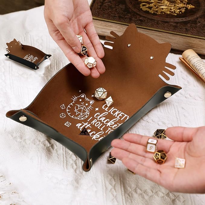 Cat Dice Rolling Tray Novelty Folding Leather Dice Holder Portable Dice Storage - Image 5
