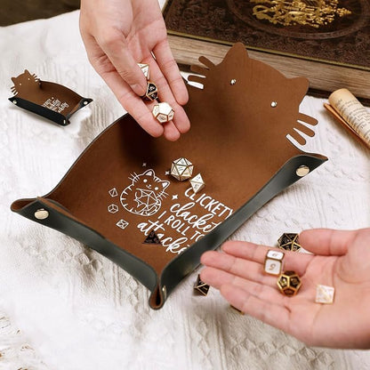Cat Dice Rolling Tray Novelty Folding Leather Dice Holder Portable Dice Storage - Image 5