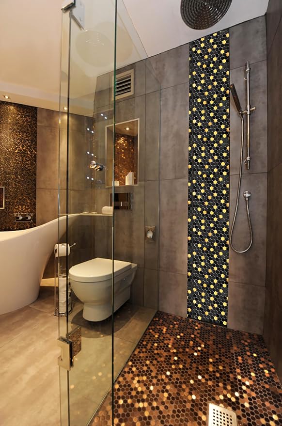 Blujellyfish Black and Gold Backsplash Wall Tiles Hexagon Mosaic Shower Floor - Image 7