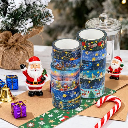 12 Rolls Christmas Washi Tapes, Christmas Tree Snowflakes Santa Claus Masking - Image 4
