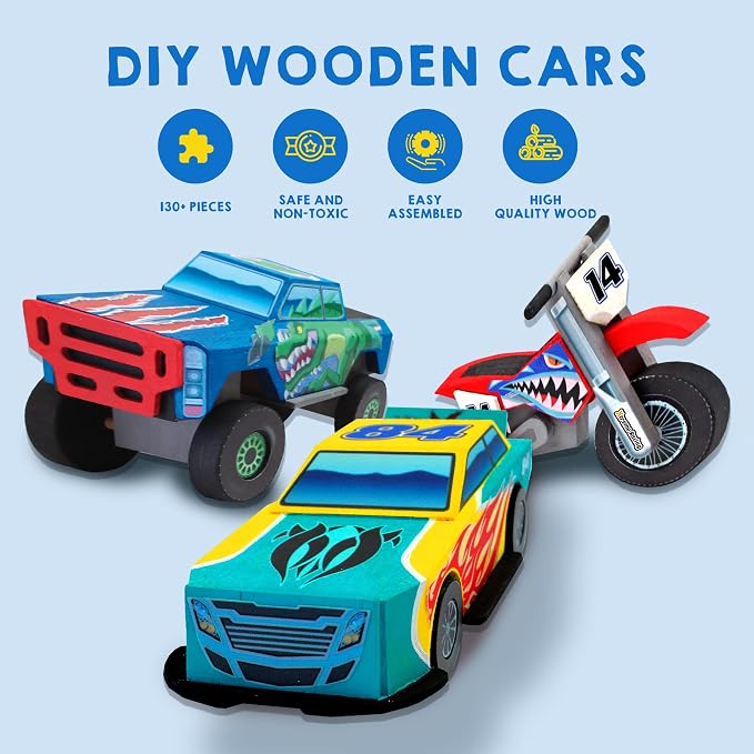 JOYIN Kids Craft Kit Build & Paint Your Own Wooden Race Car Art & Craft Kit DIY - Image 3