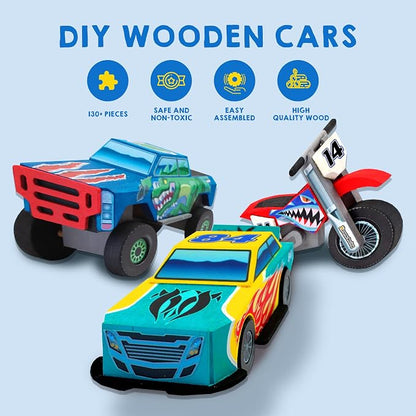 JOYIN Kids Craft Kit Build & Paint Your Own Wooden Race Car Art & Craft Kit DIY - Image 3