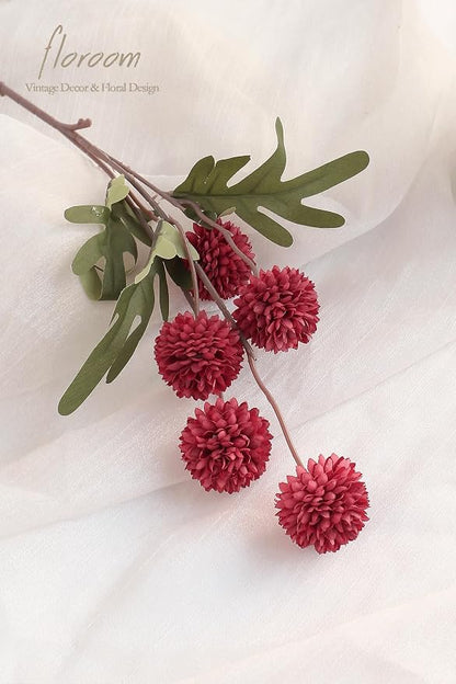 Floroom 5pcs Dark Red Faux Silk Mums Artificial Flowers, Bulk Fake Small Mini - Image 3