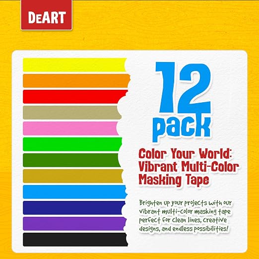 DEART Masking Tape 8 or 12 Pack 1 inch Colored Painters Tape - Image 9