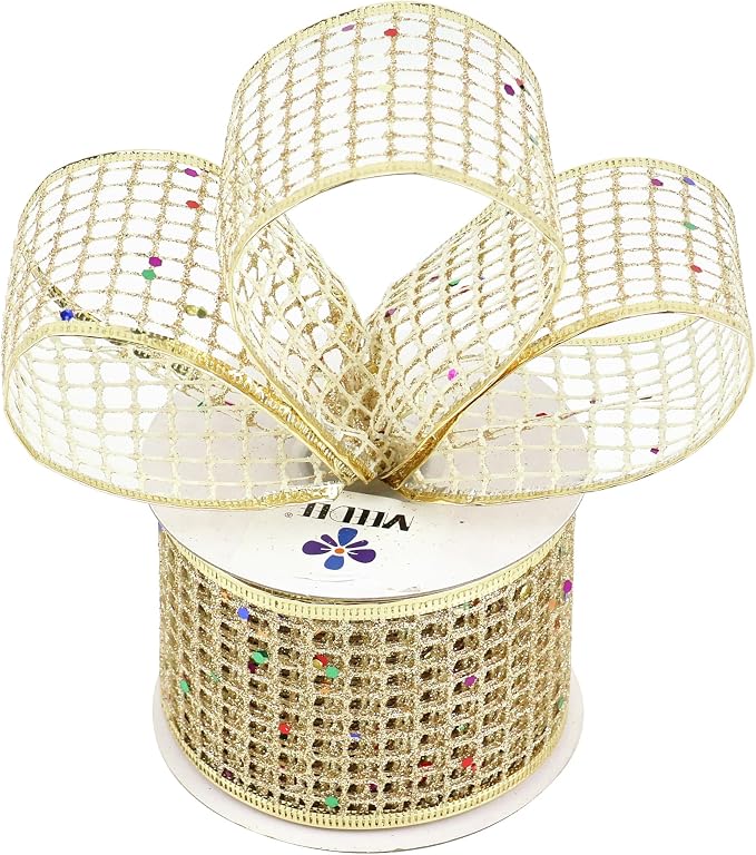 MEEDEE Champagne Gold Glitter Ribbon - Image 7