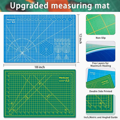 WORKLION 12" x 18" Art Self Healing PVC Cutting Mat, Double Sided, Gridded - Image 2