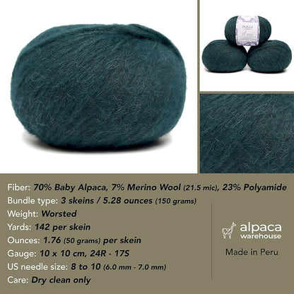 Pullu - Baby Alpaca Merino Wool Yarn Set of 3 Skeins Worsted Weight - Sourced - Image 3