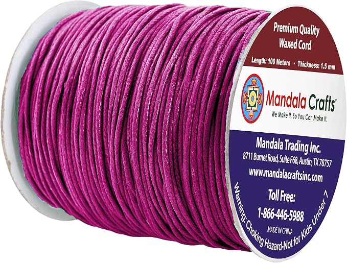 Mandala Crafts 1.5mm 109 Yards Dark Violet Cotton Waxed Cord - Image 2
