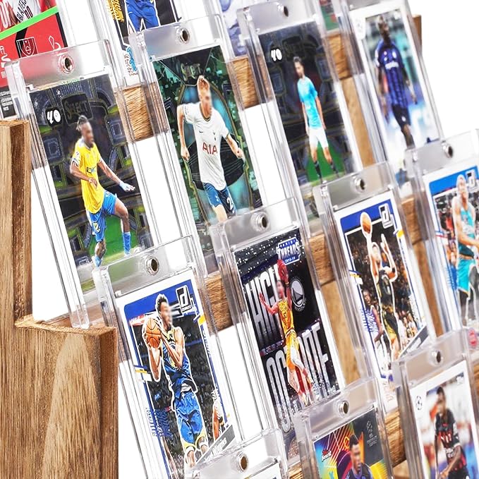 Emfogo Card Display Stand, 4-Tier Trading Card Display, Wooden Graded Baseball - Image 3