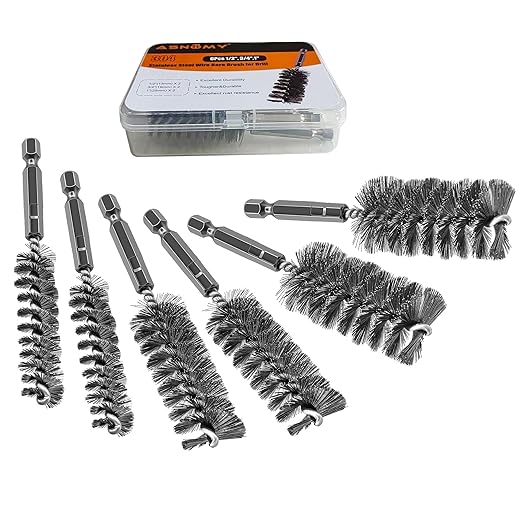 ASNOMY 6Pcs Wire Bore Brush for Drill, 1/2” 3/4” 1” Stainless Steel Copper Pipe by ASNOMY