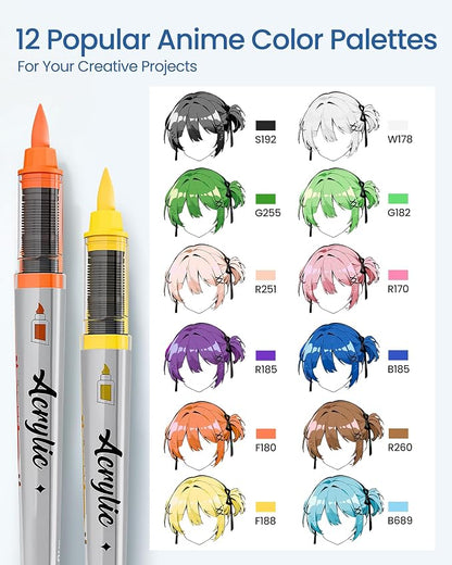 Acrylic Paint Markers Anime Color, 12 Colors Fabric Marker, Auto-Ink Paint Pens - Image 2