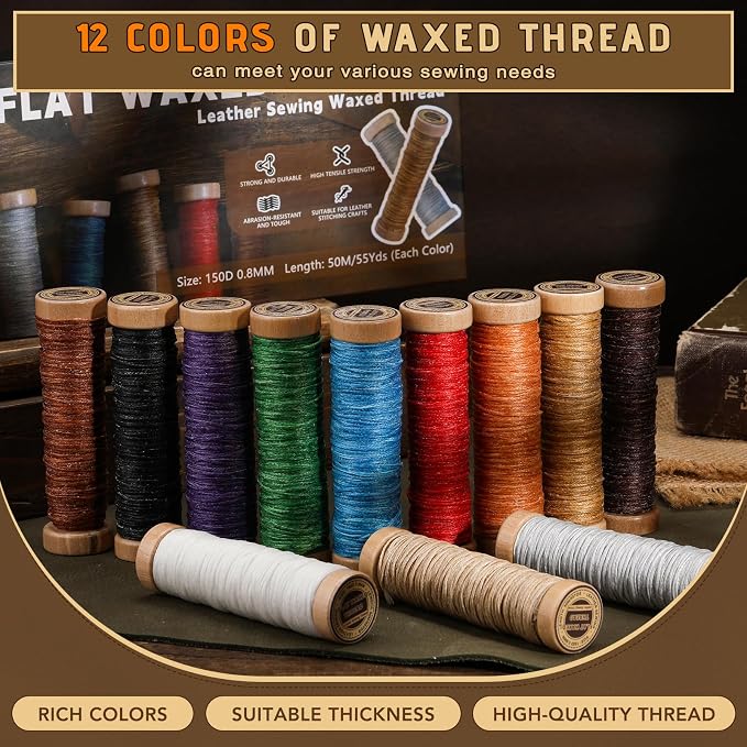 12 Colors Waxed Thread for Leather Sewing, 660 Yards Flat Leather Sewing Thread - Image 5
