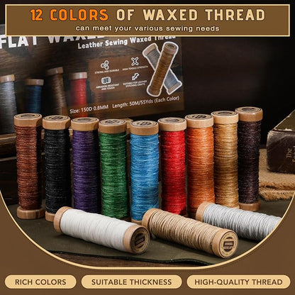 12 Colors Waxed Thread for Leather Sewing, 660 Yards Flat Leather Sewing Thread - Image 5