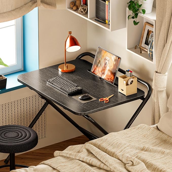 Huuger Folding Desk with 3-Level Adjustable Height and Tablet Slot, 24 Inch - Image 3