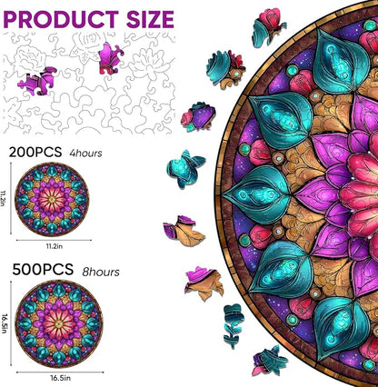Wooden Puzzles for Adults, Mandala Puzzles 200 Pieces, Unique Shaped Jigsaw - Image 2