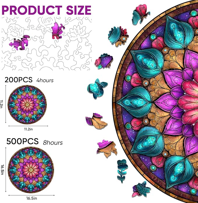 Wooden Puzzles for Adults, Mandala Puzzles 500 Pieces, Unique Shaped Jigsaw - Image 2