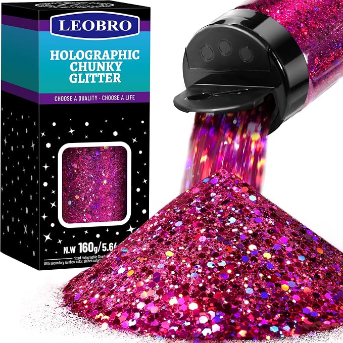 LEOBRO Red Glitter, 160G/5.64OZ Holographic Chunky Glitter by LEOBRO