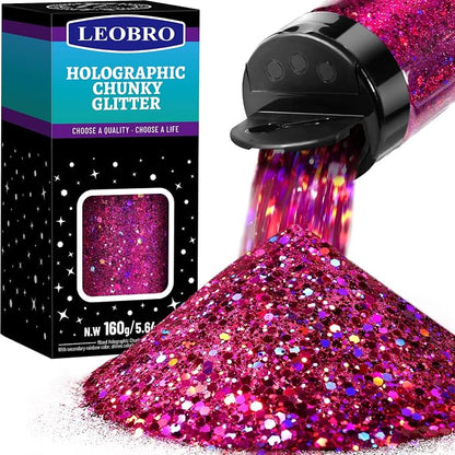 LEOBRO Red Glitter, 160G/5.64OZ Holographic Chunky Glitter by LEOBRO