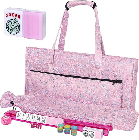 American Mahjong Game Set, 166 Pink Tiles, 4 All-in-One Rack/Pushers, Mahjong by GAMETROVE