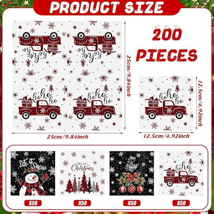 Janlaugh 200 Pcs Christmas Paper Napkins Disposable Snowman Cocktail Napkins - Image 4