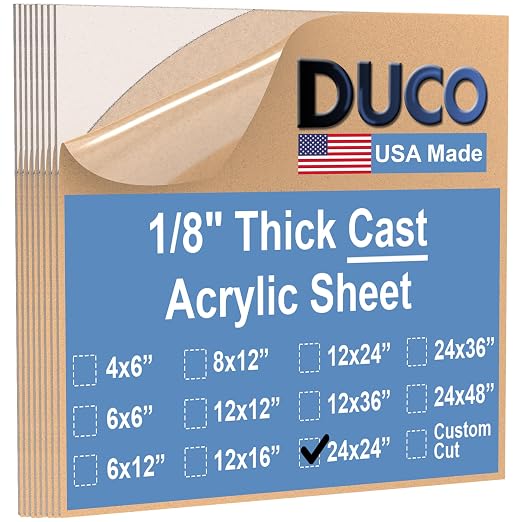 Duco USA-Made Clear Cast Acrylic Sheet 1/8 Inch Thick 24" x 24" by DucoPlasticsSupply