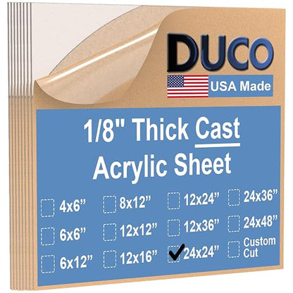 Duco USA-Made Clear Cast Acrylic Sheet 1/8 Inch Thick 24" x 24" by DucoPlasticsSupply