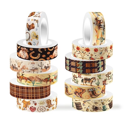 12 Rolls Western Washi Tapes, Wild West Cowboy Masking Tapes, Cowboy and by Unknown