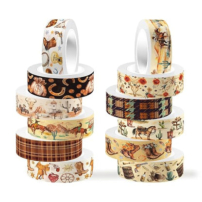 12 Rolls Western Washi Tapes, Wild West Cowboy Masking Tapes, Cowboy and by Unknown