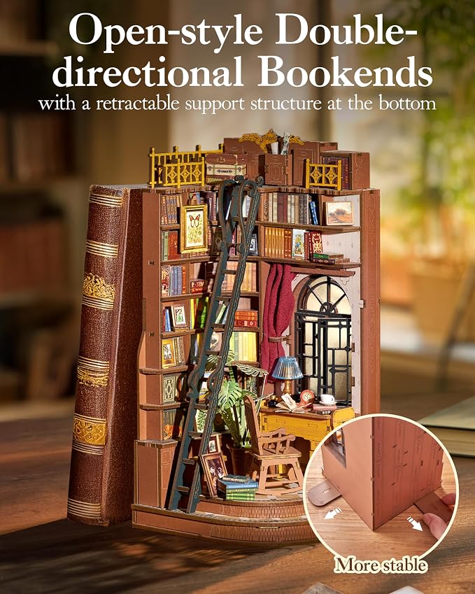 ROBOTIME Book Nook Kit, DIY Miniature House Kit, 3D Wooden Puzzle Bookends - Image 2
