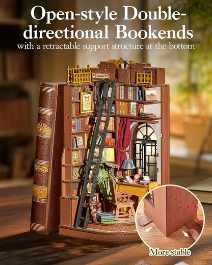 ROBOTIME Book Nook Kit, DIY Miniature House Kit, 3D Wooden Puzzle Bookends - Image 2